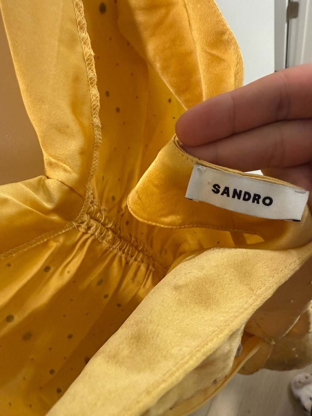 Sandro Yellow Rhinestone Embellished Ruched Midi Dress Size L - Picture 4 of 6